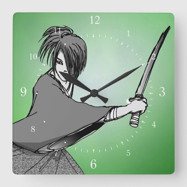 Horloge Carrée Manga SAMOURAÏ Japon (Recto)