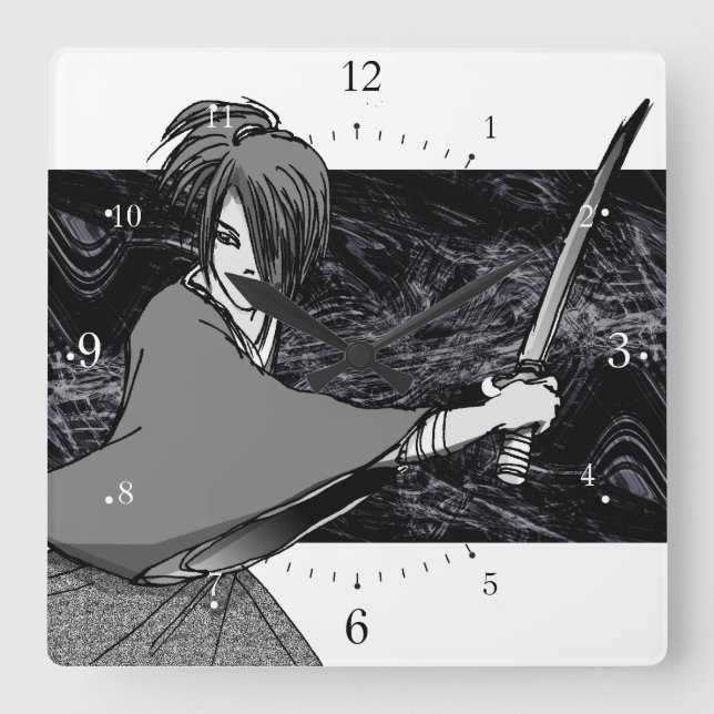 Horloge Carrée Manga SAMOURAÏ Japon (Recto)