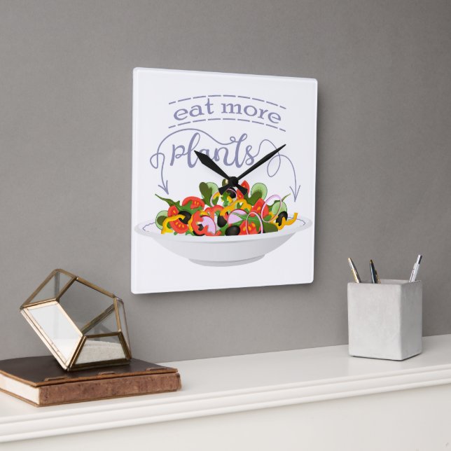 Horloge Carrée Mangez plus de plantes frais motivation salade let (Bureau)