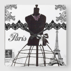 Horloge Carrée Mannequin blanc noir de mode de Paris