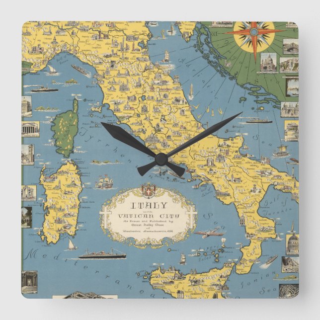 Horloge Carrée Map of Italy with Vatican (Recto)