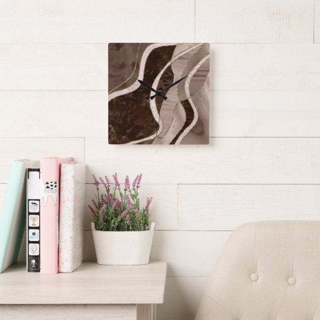 Horloge Carrée Marble Agate Gold Glam 5 (Salle de lecture)