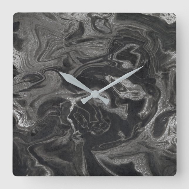 Horloge Carrée Marble Silver Gray Black Abstract VIP (Recto)