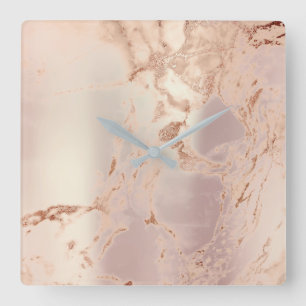 Horloge Carrée Marbre Abstrait Pearly Blush Coral rose Rose Coppe