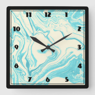 Horloge Carrée Marbre cool design en Turquoise et Crème