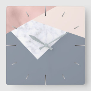 Horloge Carrée marbre élégant rose doré gris gris beige géométriq
