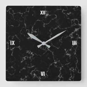 Horloge Carrée Marbre noir élégant avec veines blanches