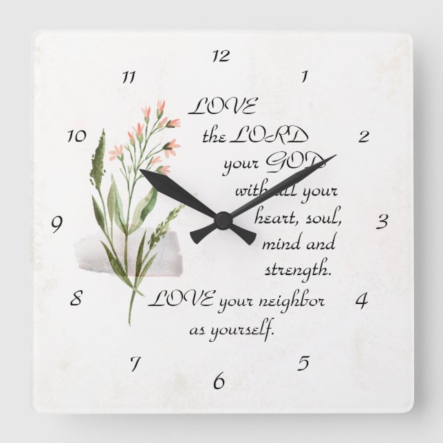 Horloge Carrée Marc 12:30-31 AIMEZ l'Eternel, votre DIEU (Recto)