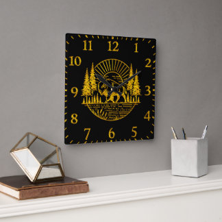 Horloge Carrée Marche de Buffalo au bord de la rivière au coucher