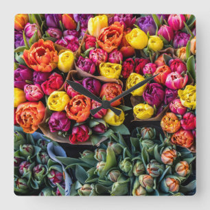 Horloge Carrée Marché de Fleurs Rustique Fleurs Fraîches Coupée