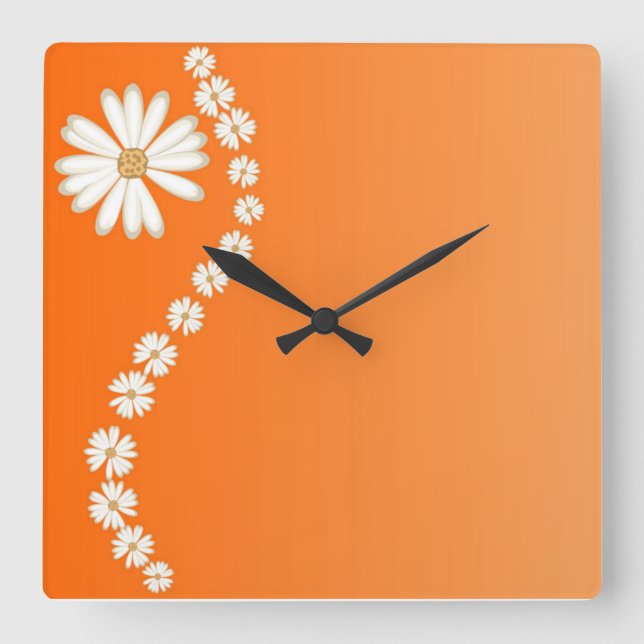 Horloge Carrée Marguerites sur l'horloge murale Carré orange (Recto)