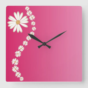 Horloge Carrée Marguerites sur l'horloge murale Carré rose
