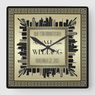 Horloge Carrée Mariage Art déco Champagne Gold Gatsby Glamor