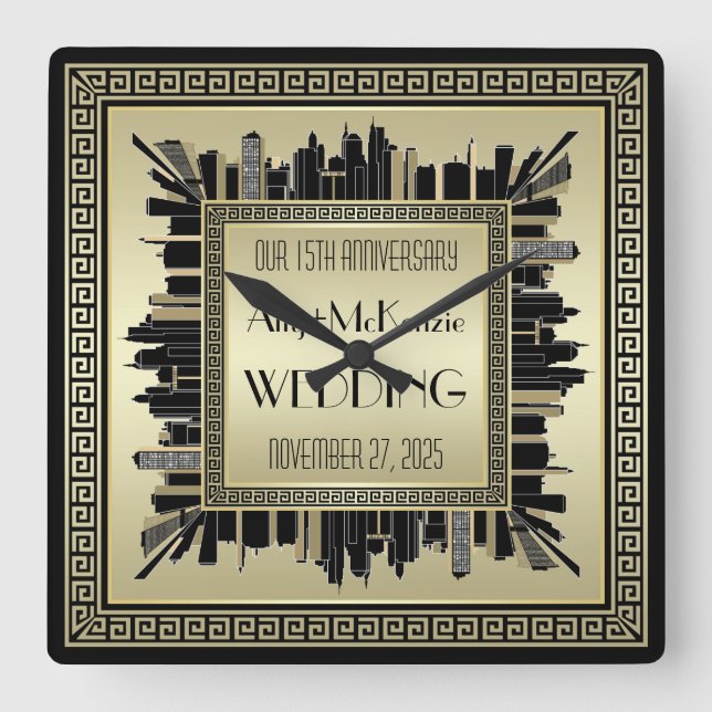 Horloge Carrée Mariage Art déco Champagne Gold Gatsby Glamor (Recto)