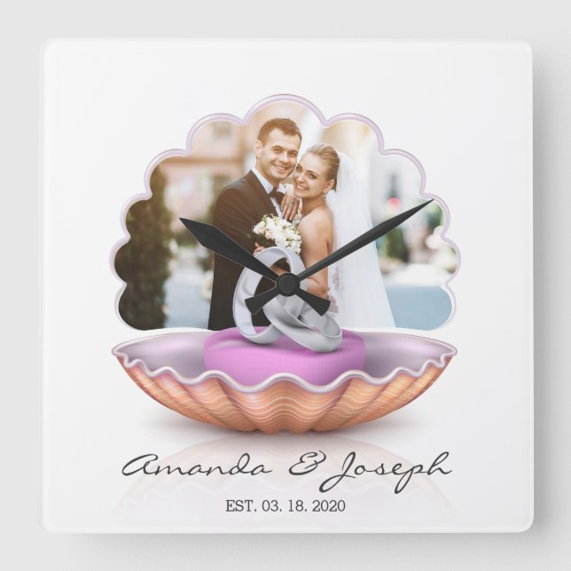 Horloge Carrée Mariage-cadeau Seashell Rings Clock (Recto)