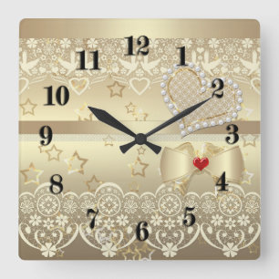 Horloge Carrée Mariage de la Journée des Valentines d'or illustra