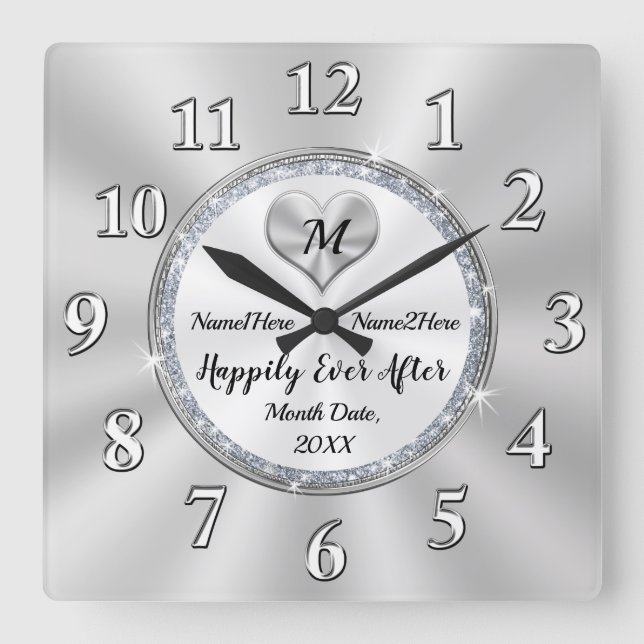 Horloge Carrée Mariage Personnalisé Heureux Jamais Après Des Cade (Recto)