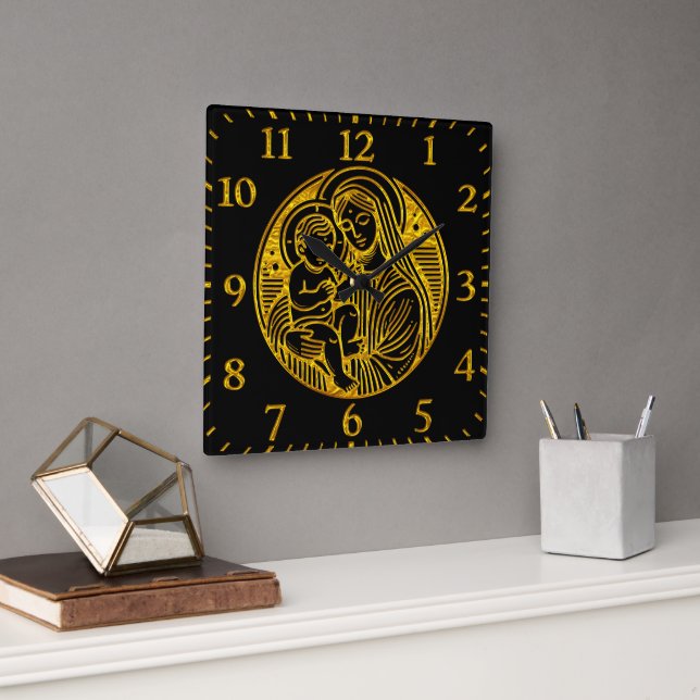 Horloge Carrée Marie Bercant L'Enfant Jésus Or (Bureau)