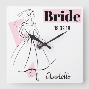 Horloge Carrée Mariée Pink Bride