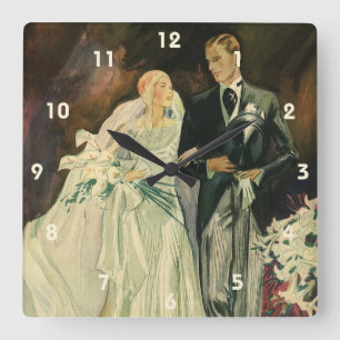 Horloge Carrée Mariés de mariage d'art déco vintage
