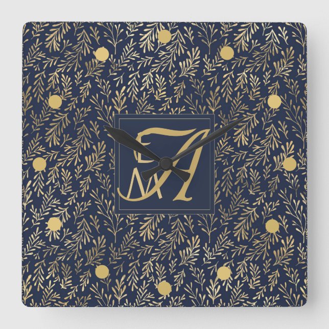 Horloge Carrée Marine Blue Gold Nouvelles mauvaises herbes Mariag (Recto)