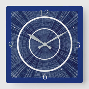 Horloge Carrée Marine Blues and White Abstract Design