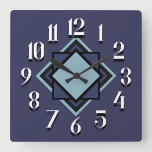 Horloge Carrée Marine moderne tendance Bleu clair Blanc Géométriq
