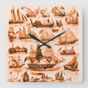 Horloge Carrée MARITIME, VINTAGE SHIPS, SAILING VESSELS, Sepia Br