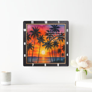 Horloge Carrée Mark 11:24 Coucher du soleil Palms Prière Verse