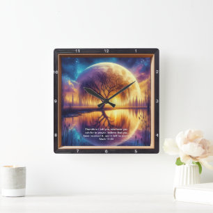 Horloge Carrée Mark 11:24 Force : Ecriture personnalisée Art