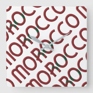 Horloge Carrée Maroc Afrique Marocaine Drapeau Couleurs Typograph