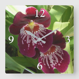 Horloge Carrée Maroon Orchids II