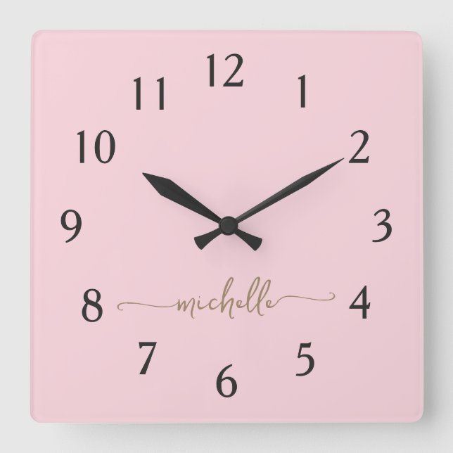 Horloge Carrée Marque minimale rose or script monogramme (Recto)