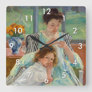 Horloge Carrée Mary Cassatt - Jeune mère coudre