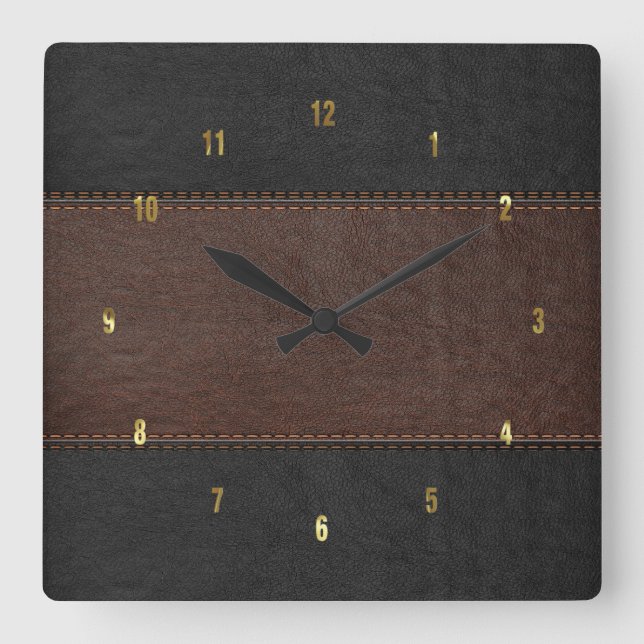 Horloge Carrée Masculine Brown et noir texture en cuir piqué (Recto)