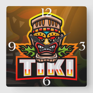 Horloge Carrée Masque ethnique Tiki