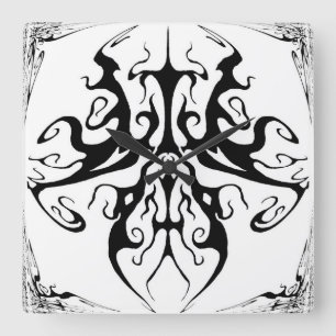 Horloge Carrée Masque Tribal Abstrait Noir et Blanc Élégant