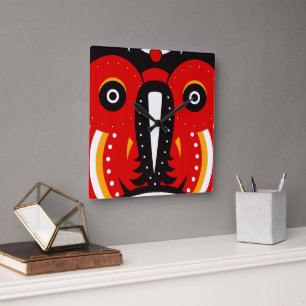 Horloge Carrée Masque tribal Tiki