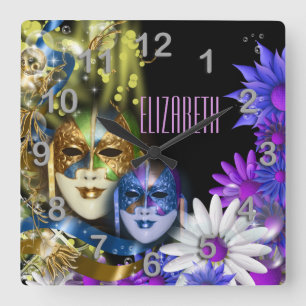Horloge Carrée Masquerade quinceanera Ventian masks
