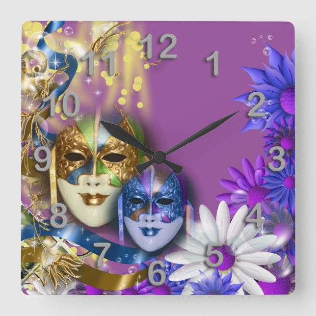 Horloge Carrée Masquerade quinceanera Ventian masks (Recto)