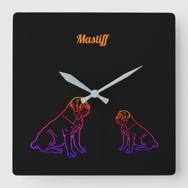 Horloge Carrée Mastiff Dogue allemand Neon Comic Meilleurs vœux (Recto)