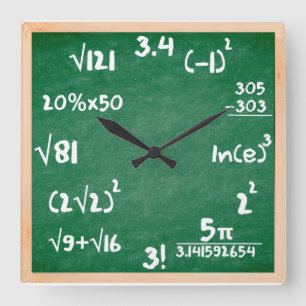 Horloge Carrée Math Clock with Wooden border