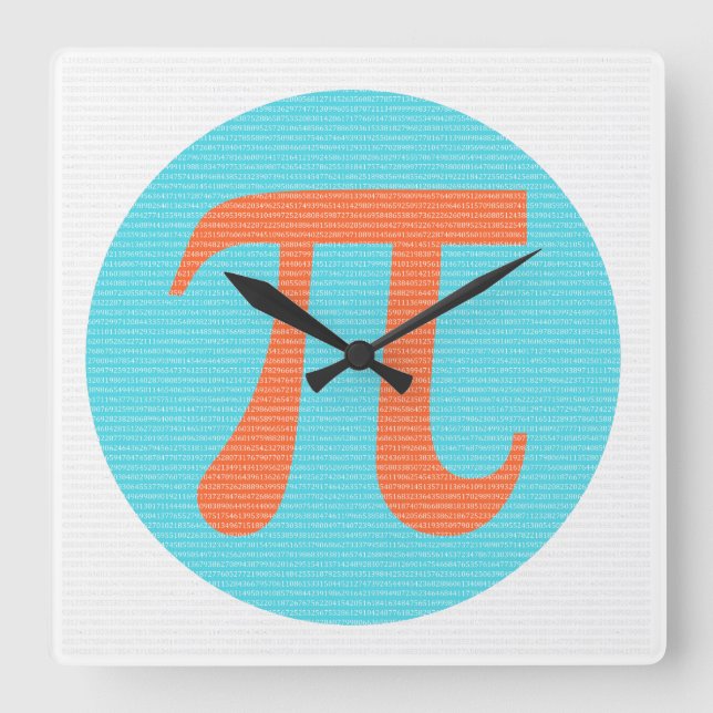Horloge Carrée Math geek symbole Pi, orange et bleu (Recto)