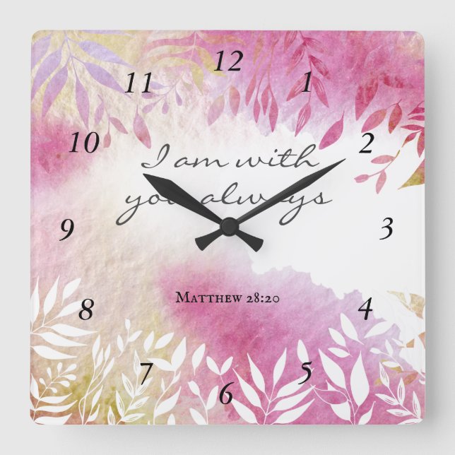 Horloge Carrée Matthew 28:20 Je suis toujours avec toi (Recto)