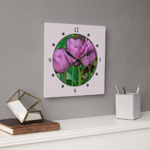 HORLOGE CARRÉE "MAUVE TULIPS"