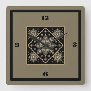 Horloge Carrée Médaillons Sepia sur Black