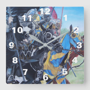Horloge Carrée medieval knights jousting on horses historic art