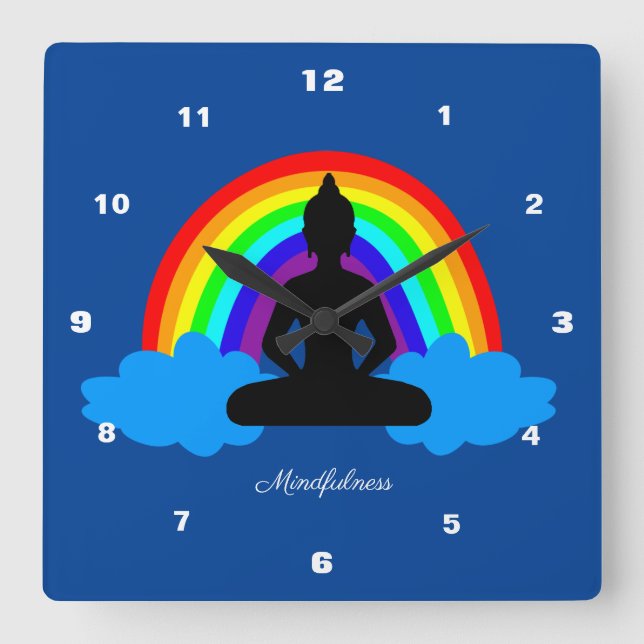 Horloge Carrée Méditation de Mindfulness et Rainbow Bouddha / yog (Recto)