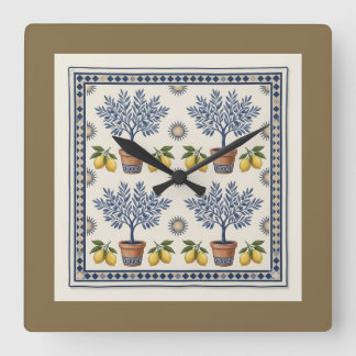 Horloge Carrée Mediterranean Lemon Tree Square Wall Clock