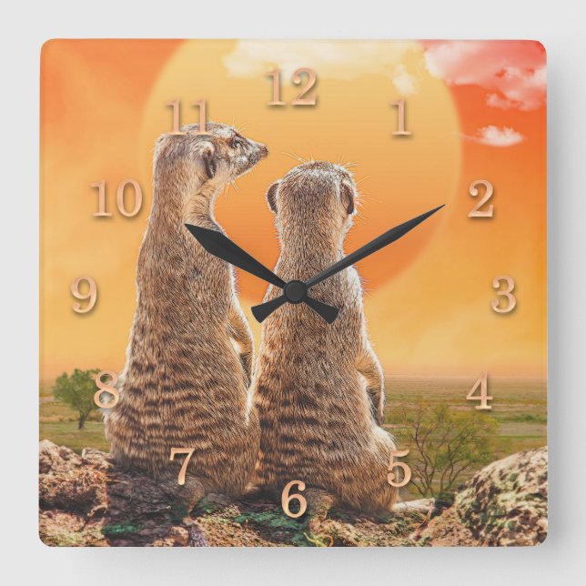 HORLOGE CARRÉE MEERKATS MEILLEURS AMIS POUR TOUJOURS (Recto)